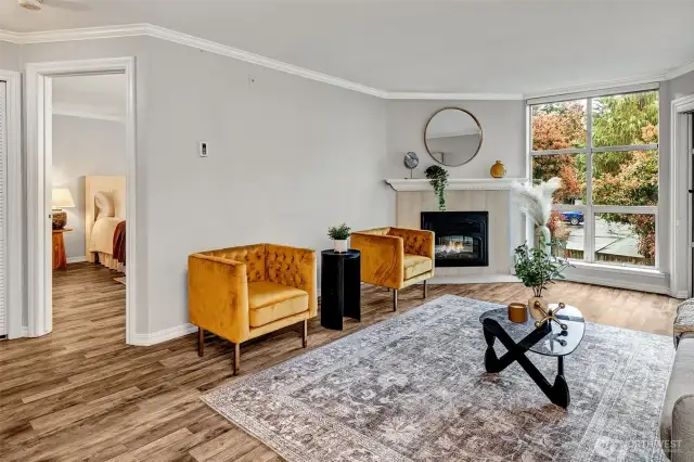 Living space separates the two bedrooms