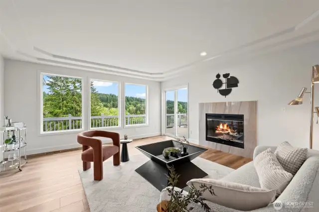 This is a huge great room!  Cozy up to the fireplace.