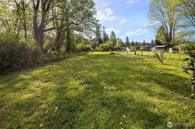The expansive lot opens endless possibilities: plant your dream flower or vegetable garden, expand the current home, or even build a new home, garage, or shop in the back.