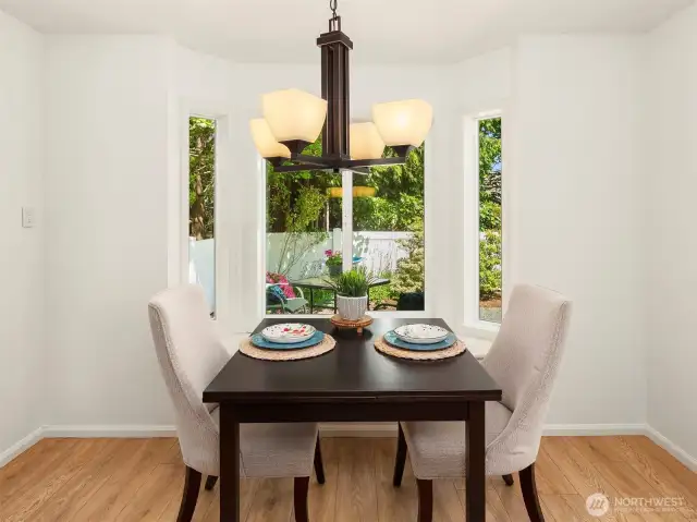 Breakfast nook with wonderful garden views.