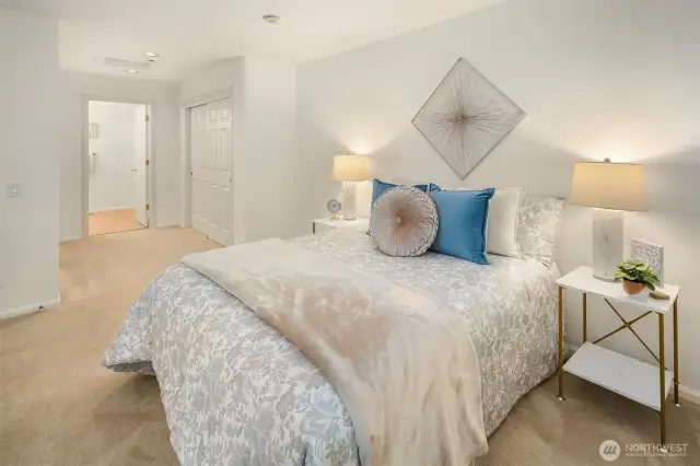 Large primary suite with 2 double closets and large bathroom.