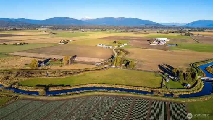 View of property looking east towards Mt. Baker and surrounding farms.