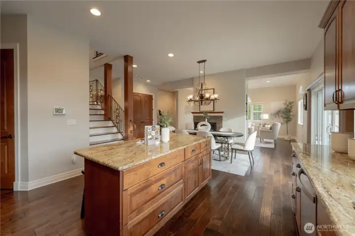 Granite countertops and cstom cabinets.