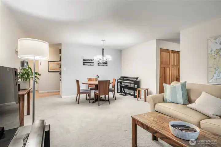 Dining room with kitchen and hall access