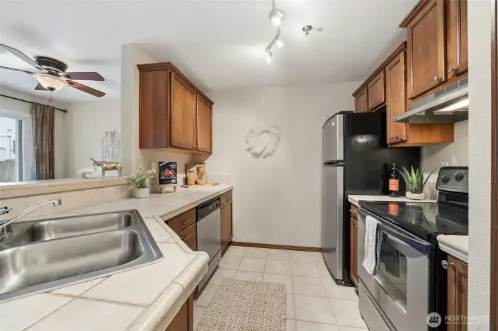 Tile countertops with generous prep space