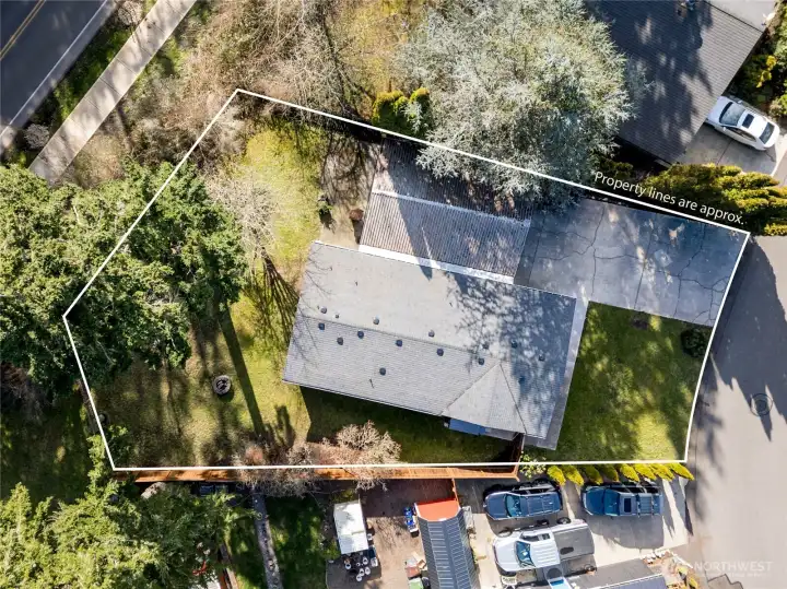 Seen from above, a well maintained lot - yes, you own the lot with a clean 2015 roof with a 25-30 year life span and large back and front yard in an established neighborhood so close to all Port Townsend offers!
