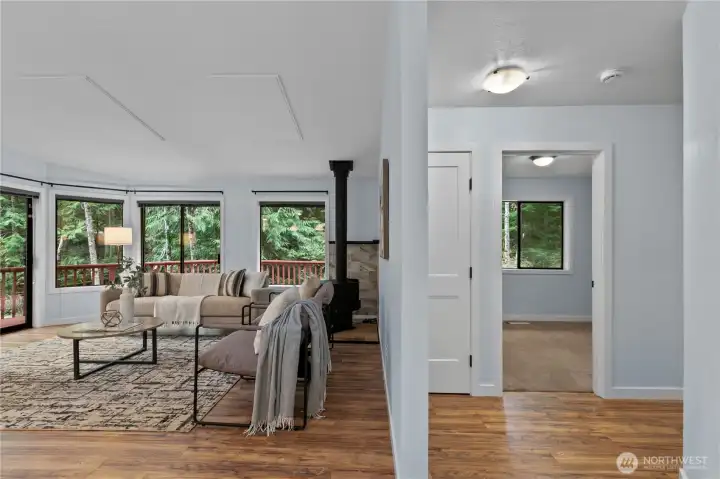 Simple flow from living space, back to bedrooms.