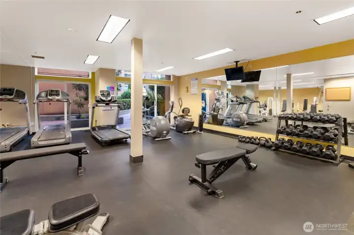No need to pay for a gym membership when you have access to this huge fitness center right at home!