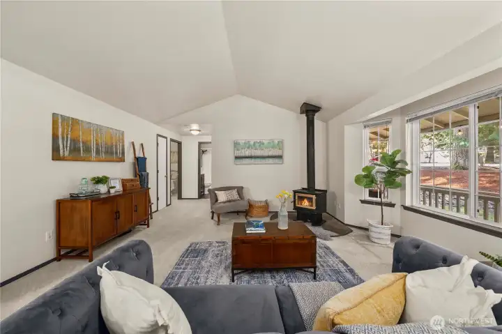 Cozy wood fireplace keeps you warm all winter
