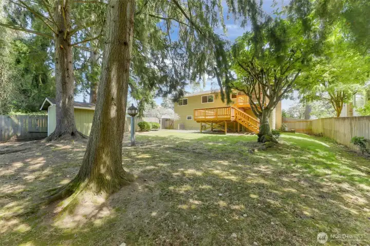 The is list fully fenced and enjoys trees in the rear of the yard.