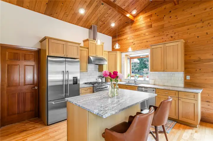 Granite and quartzite counter tops with subway tile backsplash. Granite and quartzite counter tops with subway tile backsplash.