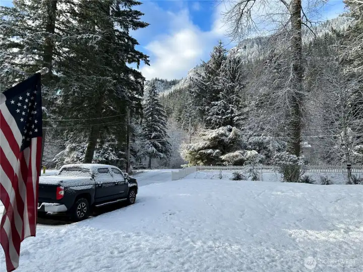View from the front door during a beautiful snowy day in the PNW!