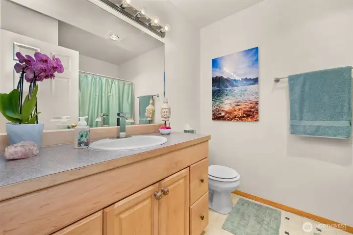 The upstairs full bath serves the secondary bedrooms and features a spacious vanity with plenty of storage. Clean, functional, and centrally located, it's designed to comfortably accommodate family and guests. The upstairs full bath serves the secondary bedrooms and features a spacious vanity with plenty of storage. Clean, functional, and centrally located, it's designed to comfortably accommodate family and guests.