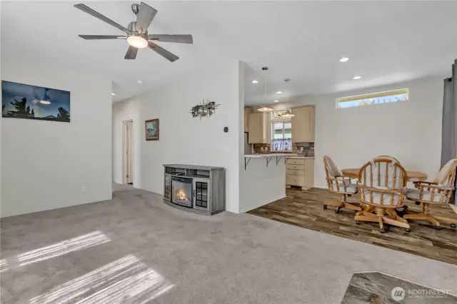 Living, dining and kitchen combine for easy living.
