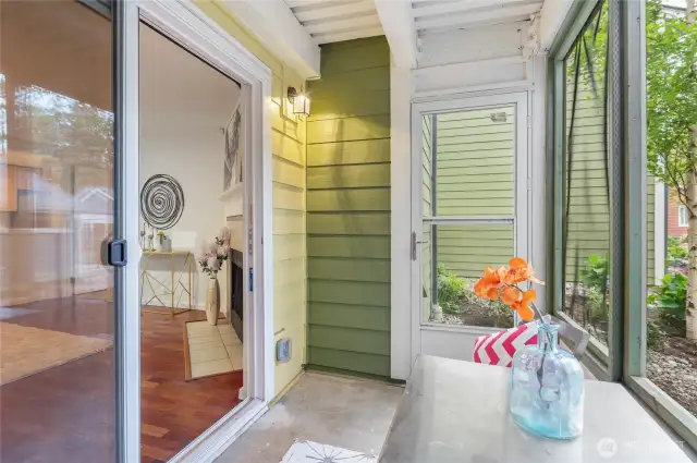 Enclosed patio offers private peaceful retreat.