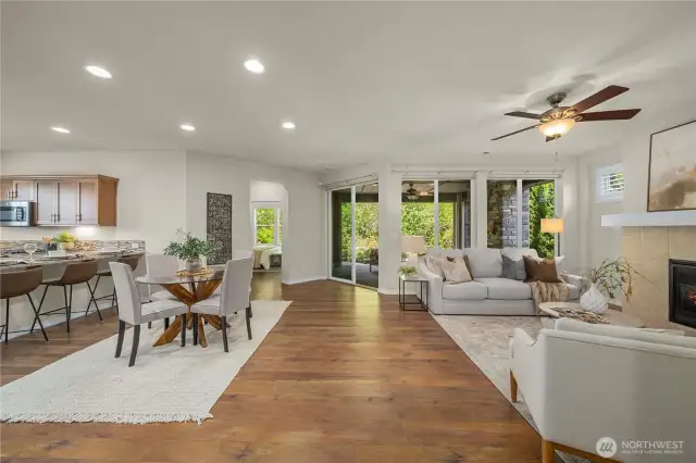 This open and bright floorplan, the "Cannes" offers generous and welcoming spaces, two fireplaces, hard surface flooring throughout and tons of natural light with views of the magnificent backyard.