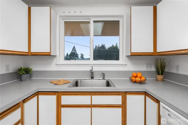 Enjoy a Territorial VIEW from the kitchen sink.