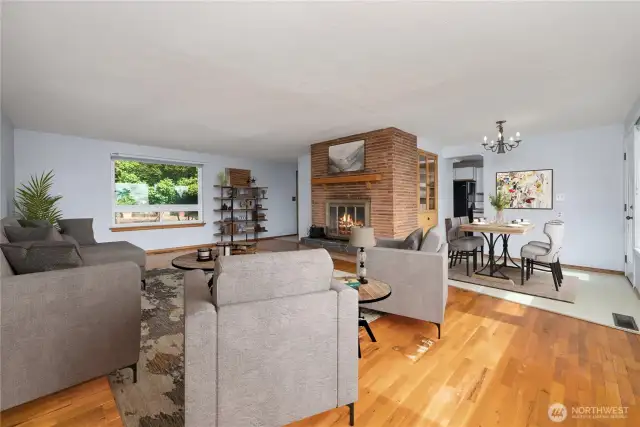 Virtually staged living and dining rooms.