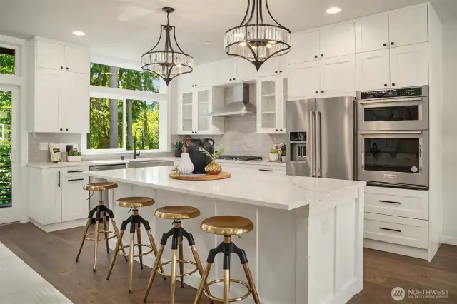 Complete kitchen appliance package included.