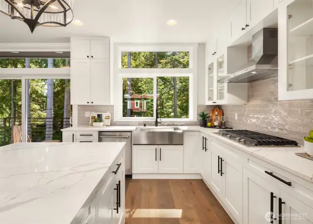 Timeless shaker cabinets paired with a sleek gas cooktop.
