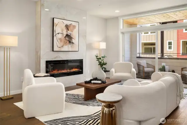 Sleek electric fireplace with designer marble finish