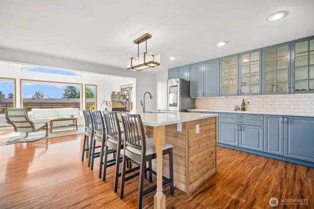 Kitchen opens up to living area