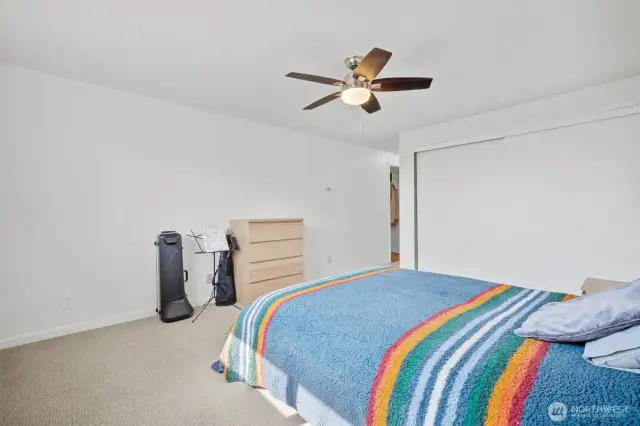 The primary bedroom sits on the opposite side of the home than the other 2 bedrooms