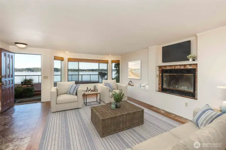 Living Room with cozy fireplace - Virtually staged