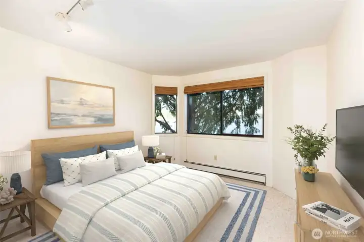 Bedroom 2 has water views too! Virtually staged
