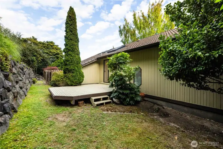 Deck off bedroom 3 has a private garden to enjoy