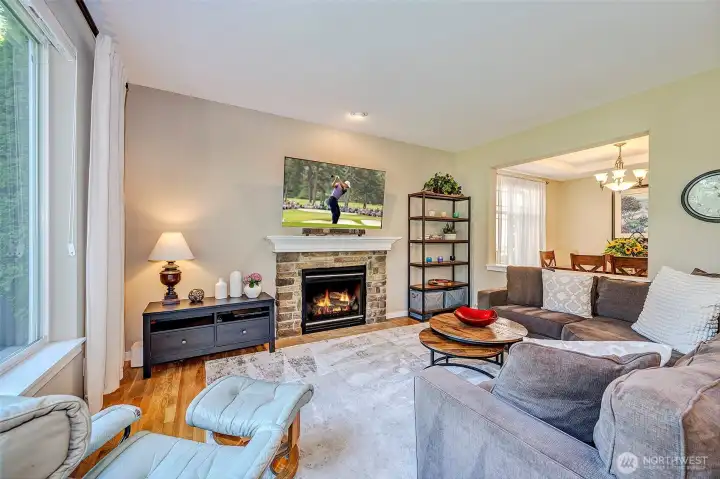 Cozy gas fireplace.