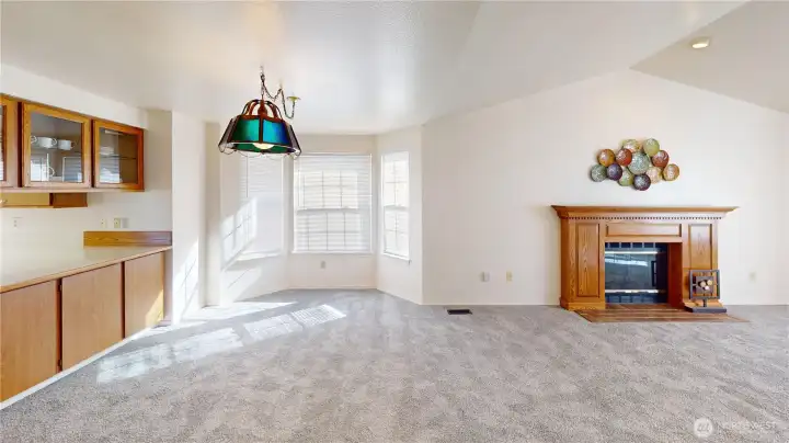 dining area has display case for your favorite items