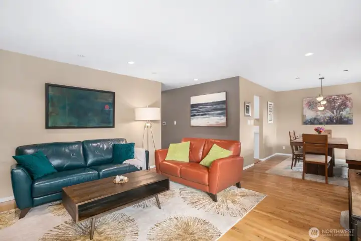 The living room is open to the dining room, it's a great place to entertain!