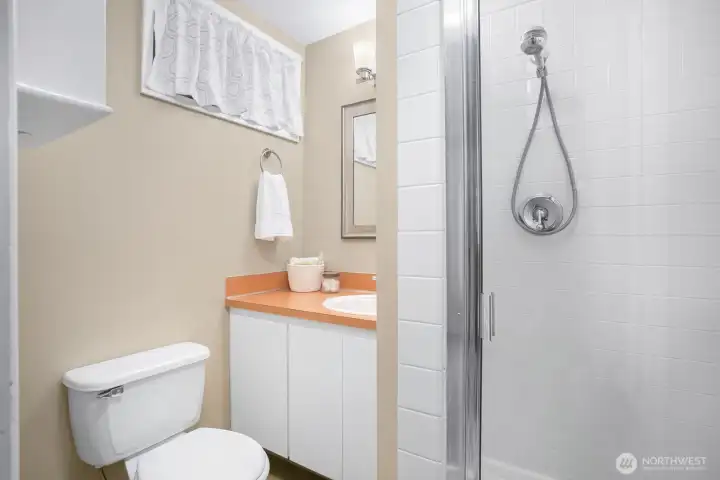 There's a 3/4 bathroom on the lower level.