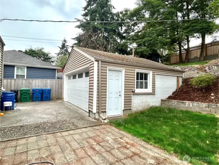 2 car garage and yard