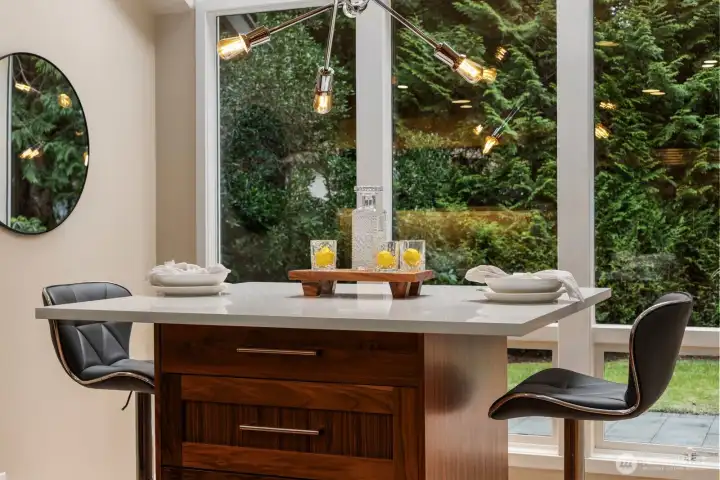 A sunlit nook is perfect for mornings or entertaining.