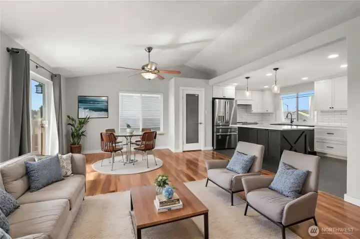 Large living and dining room open to the kitchen