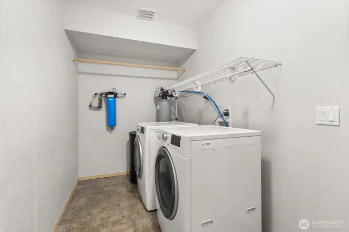 Water filtration and washer and dryer are included