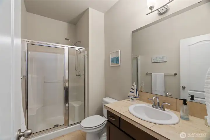 A 3/4 bath on the main floor is super convenient. A 3/4 bath on the main floor is super convenient.