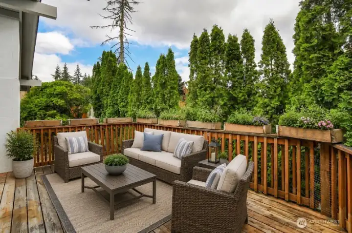 Sunny deck off the dining room. *Virtually staged* Sunny deck off the dining room. *Virtually staged*