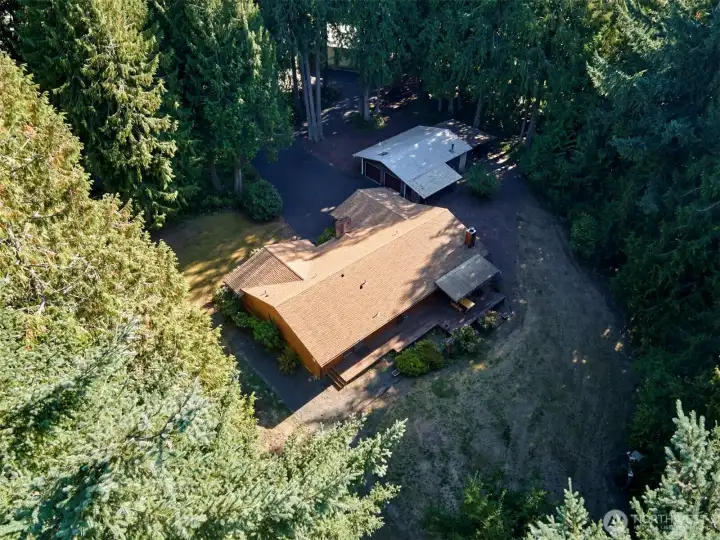 Aerial view w/both shops