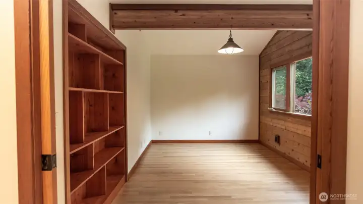 Here is the den with built in book case