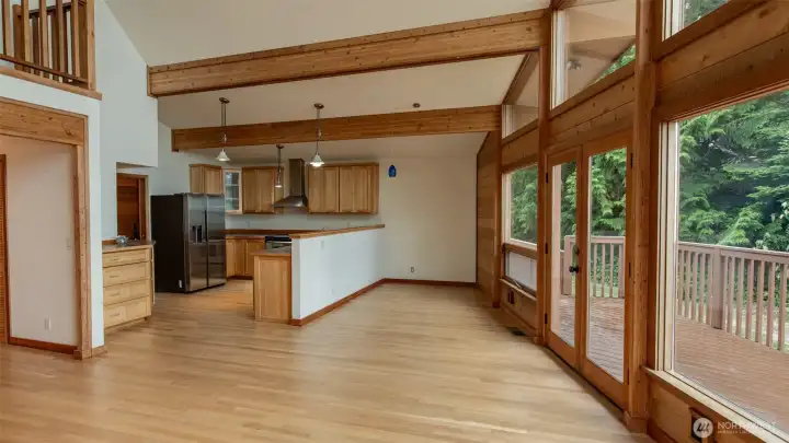 Kitchen, utility and access to garage to the left. Dining straight ahead.