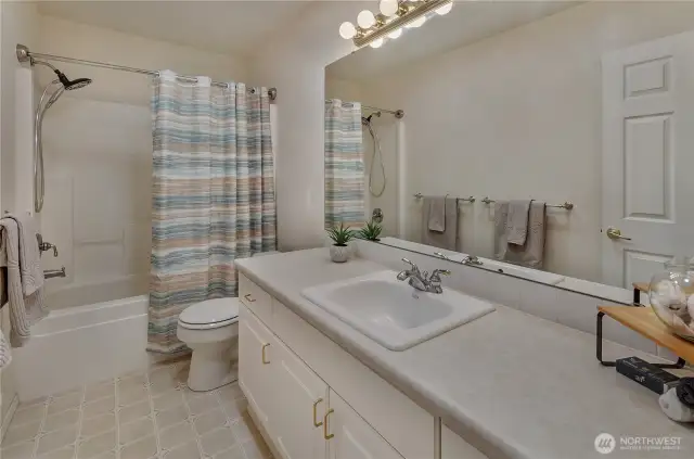 Lots of counter space in the hall bath