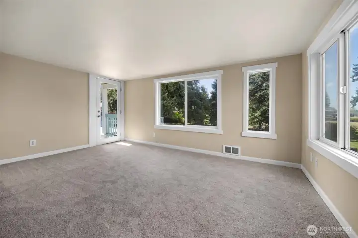 living room with deck access