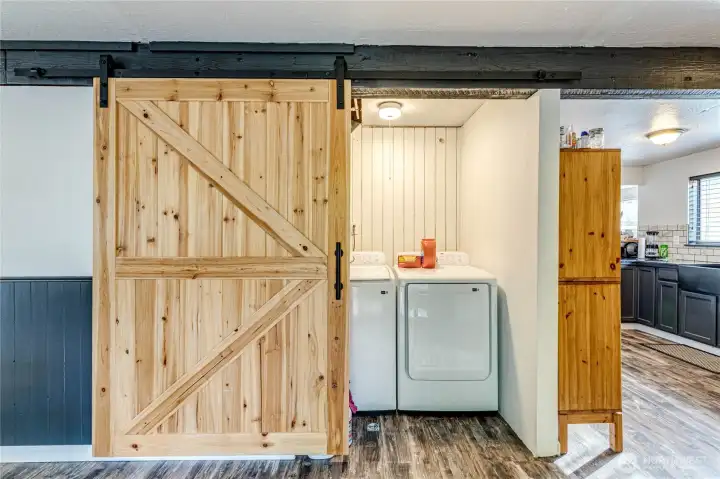 Laundry Area w/ Sliding Barn Door