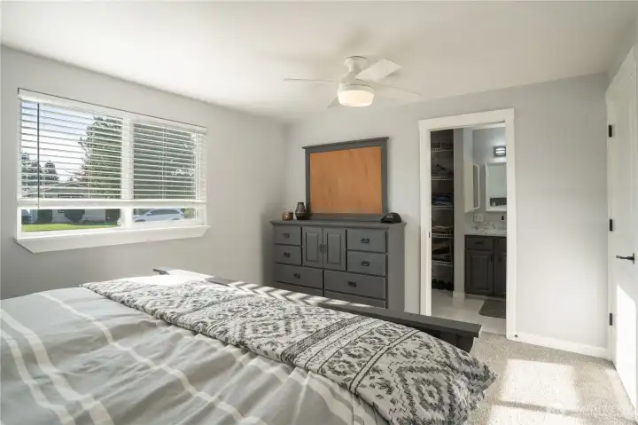 Master bedroom, with a walk in closet and bathroom
