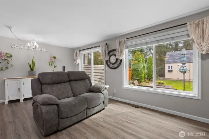 Living room looking out to back patio area