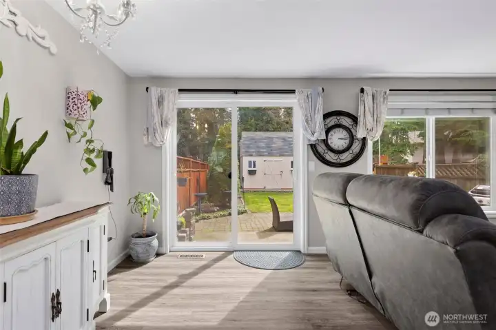 Dining area looking out to fully fenced backyard
