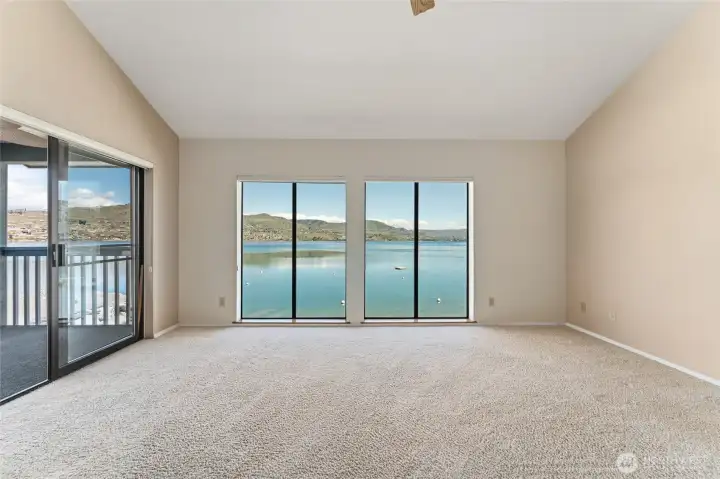 Livingroom with slider to private deck